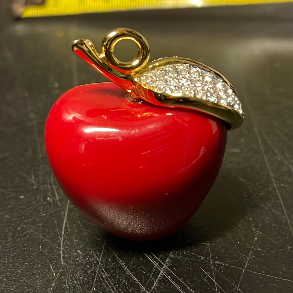 Kenneth Jay Lane Goldtone Rhinestone Red Apple Pendant 38$